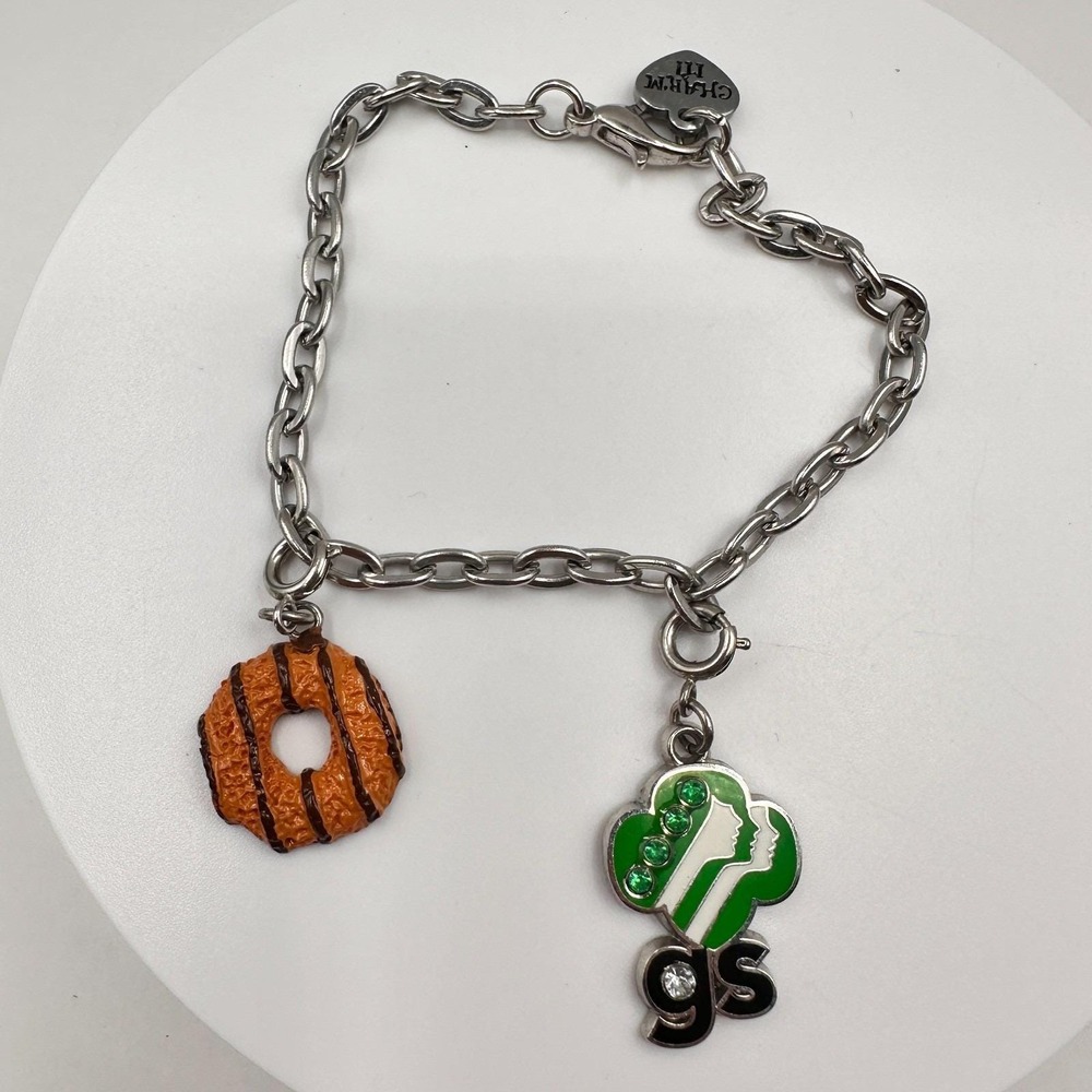 Vintage Y2K CHARM IT! Girl Scouts Bracelet Samoas Cookie Trefoil Rhinestone - Picture 3 of 12